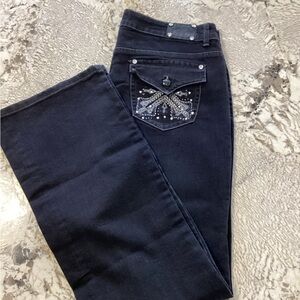 Style & Co. Premium Black Jeans, Size 12 Curvy Fit Boot Cut Tall Rhinestone